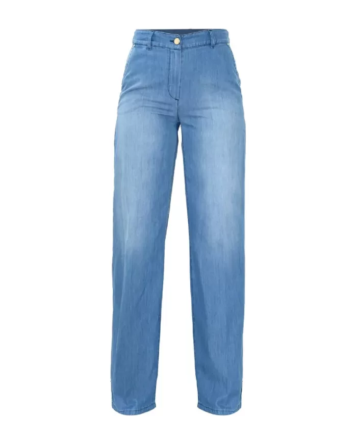 jeans denim medio da donna con taglio dritto e logo patch | KOCCA jeans denim medio da donna con taglio dritto e logo patch | KOCCA