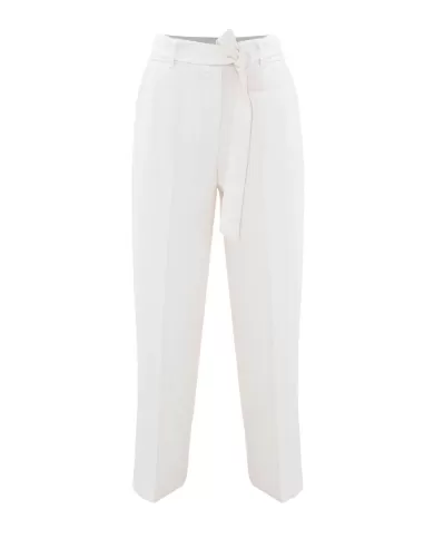 pantalone latte/panna da donna con pieghe e cinta da annodare | KOCCA pantalone latte/panna da donna con pieghe e cinta da annodare | KOCCA