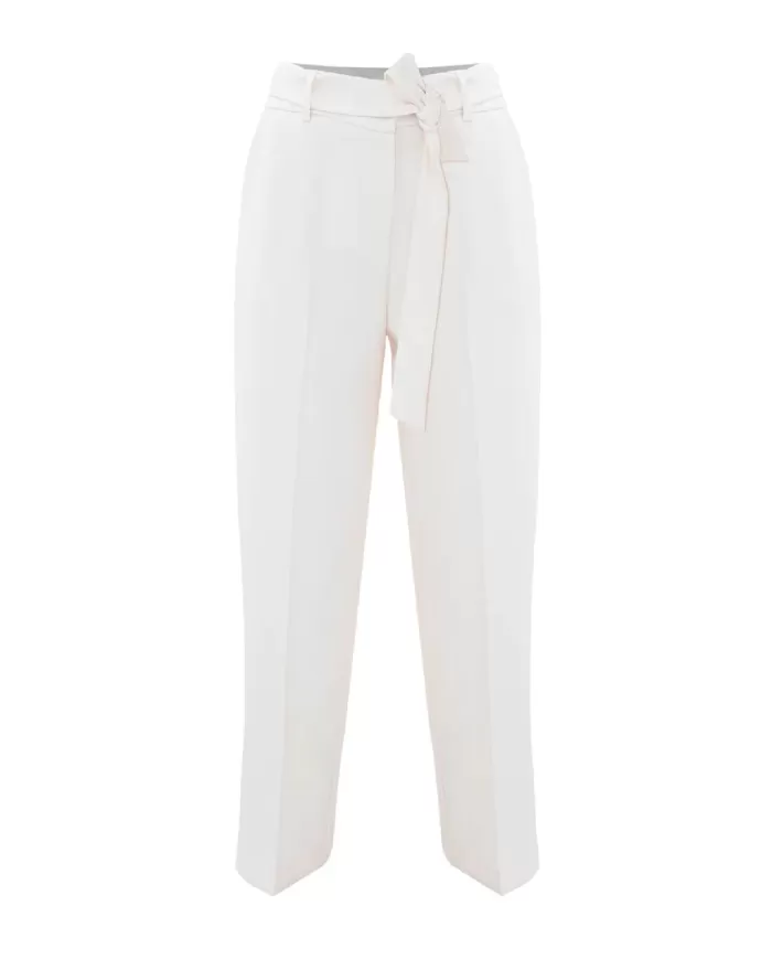 pantalone latte/panna da donna con pieghe e cinta da annodare | KOCCA pantalone latte/panna da donna con pieghe e cinta da annodare | KOCCA