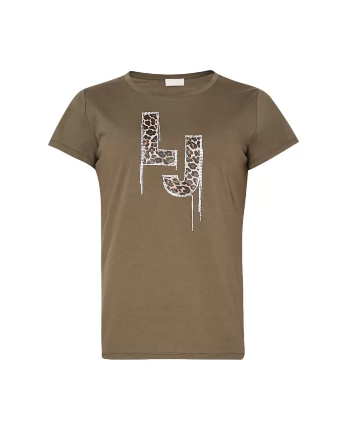 t-shirt olivander leop da donna con stampa logata con strass | LIU JO t-shirt olivander leop da donna con stampa logata con strass | LIU JO