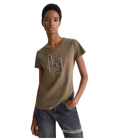 t-shirt olivander leop da donna con stampa logata con strass | LIU JO t-shirt olivander leop da donna con stampa logata con strass | LIU JO