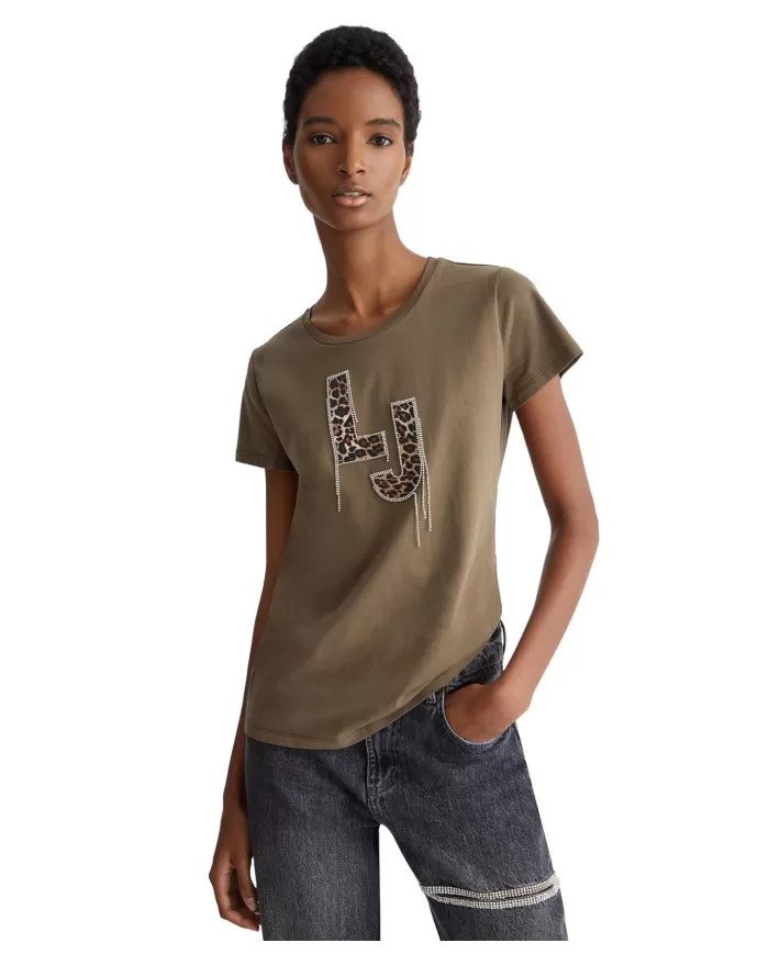 t-shirt olivander leop da donna con stampa logata con strass | LIU JO t-shirt olivander leop da donna con stampa logata con strass | LIU JO