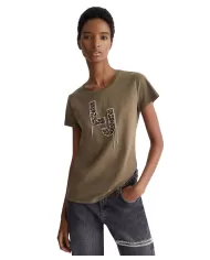 t-shirt olivander leop da donna con stampa logata con strass | LIU JO t-shirt olivander leop da donna con stampa logata con strass | LIU JO