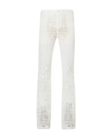 pantaloni ecru da donna con gamba flare in pizzo | LIU JO pantaloni ecru da donna con gamba flare in pizzo | LIU JO