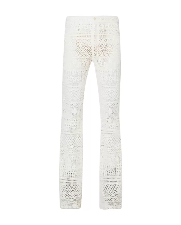 pantaloni ecru da donna con gamba flare in pizzo | LIU JO pantaloni ecru da donna con gamba flare in pizzo | LIU JO