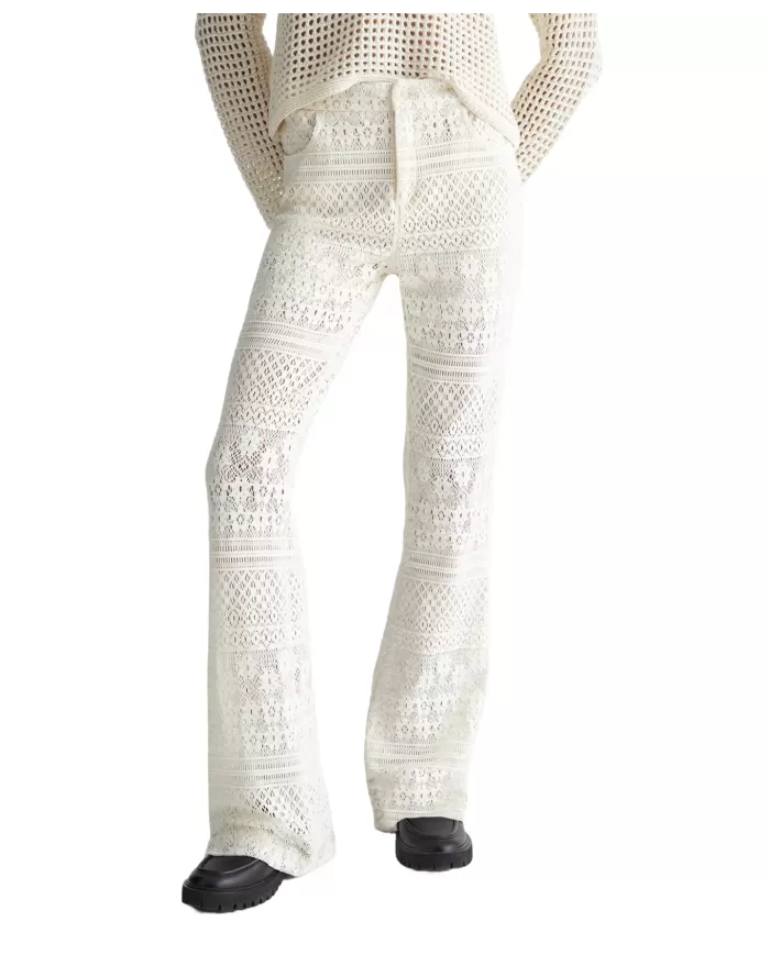 pantaloni ecru da donna con gamba flare in pizzo | LIU JO pantaloni ecru da donna con gamba flare in pizzo | LIU JO