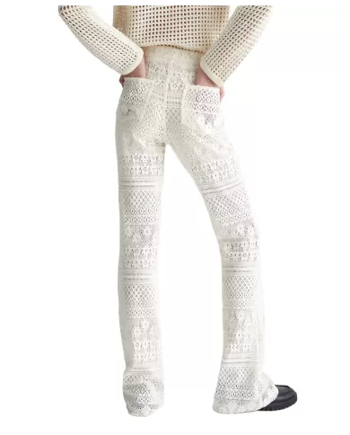 pantaloni ecru da donna con gamba flare in pizzo | LIU JO pantaloni ecru da donna con gamba flare in pizzo | LIU JO