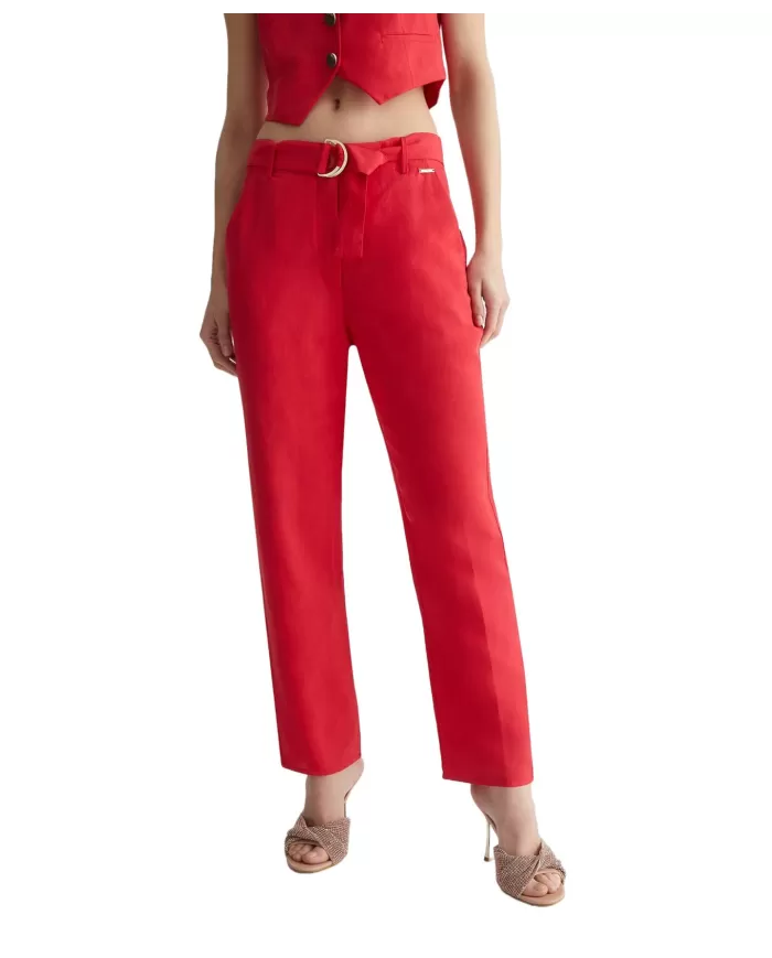 Pantalone a sigaretta donna cherry red con pendaglio logato | LIU JO Pantalone a sigaretta donna cherry red con pendaglio logato | LIU JO
