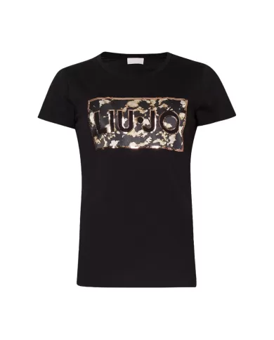 T-shirt donna con stampa logata e pailettes | LIU JO T-shirt donna con stampa logata e pailettes | LIU JO