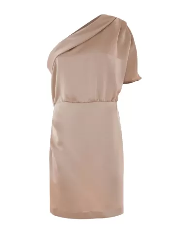 Abito donna oro in raso monospalla con drappeggio su gonna | KOCCA Abito donna oro in raso monospalla con drappeggio su gonna | KOCCA