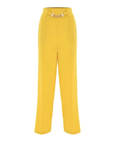 Pantaloni donna giallo sole con gamba a palazzo e catena | KOCCA Pantaloni donna giallo sole con gamba a palazzo e catena | KOCCA