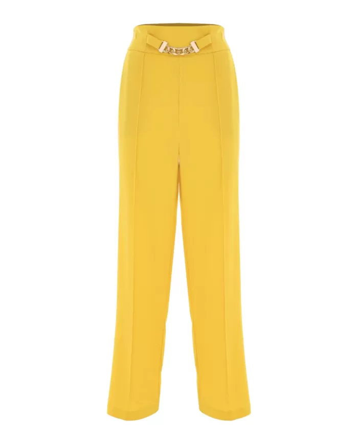 Pantaloni donna giallo sole con gamba a palazzo e catena | KOCCA Pantaloni donna giallo sole con gamba a palazzo e catena | KOCCA