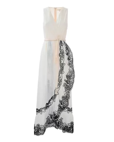 Abito donna panna/nero con drappeggi ed effetto pizzo | KOCCA Abito donna panna/nero con drappeggi ed effetto pizzo | KOCCA