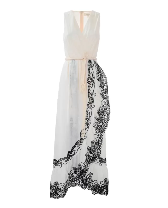 Abito donna panna/nero con drappeggi ed effetto pizzo | KOCCA Abito donna panna/nero con drappeggi ed effetto pizzo | KOCCA