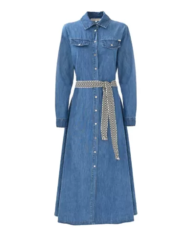 Abito donna modello chemisier blu denim con linea svasata | KOCCA Abito donna modello chemisier blu denim con linea svasata | KOCCA