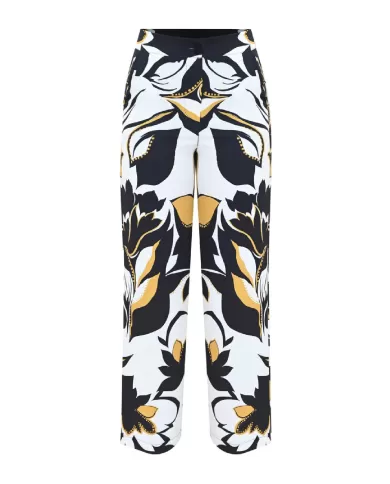 Pantaloni donna con fantasia gialla/nera/bianca di fiori | KOCCA Pantaloni donna con fantasia gialla/nera/bianca di fiori | KOCCA