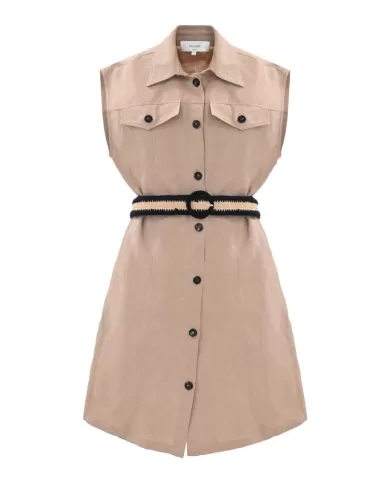 Abito in misto lino donna sabbia con bottoni,cintura e tasconi | KOCCA Abito in misto lino donna sabbia con bottoni,cintura e tasconi | KOCCA