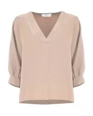 Blusa donna sabbia con maniche lunghe a sbuffo e scollo a v | KOCCA