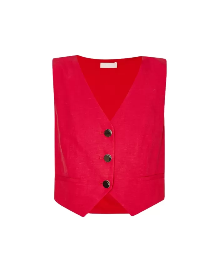 Gilet donna cherry red con cinturino abbinato su retro | LIU JO Gilet donna cherry red con cinturino abbinato su retro | LIU JO