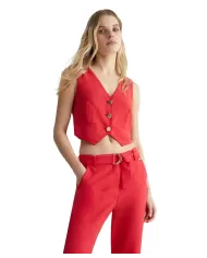Gilet donna cherry red con cinturino abbinato su retro | LIU JO Gilet donna cherry red con cinturino abbinato su retro | LIU JO
