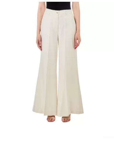 Pantalone donna naturale a gamba ampia con pendaglio logato | LIU JO Pantalone donna naturale a gamba ampia con pendaglio logato | LIU JO