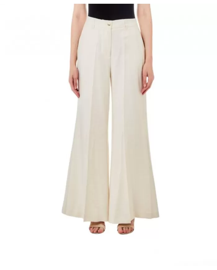 Pantalone donna naturale a gamba ampia con pendaglio logato | LIU JO Pantalone donna naturale a gamba ampia con pendaglio logato | LIU JO