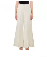 Pantalone donna naturale a gamba ampia con pendaglio logato | LIU JO Pantalone donna naturale a gamba ampia con pendaglio logato | LIU JO