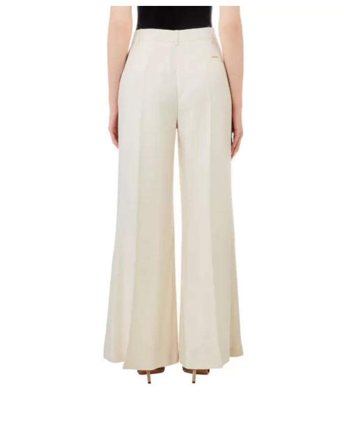 Pantalone donna naturale a gamba ampia con pendaglio logato | LIU JO Pantalone donna naturale a gamba ampia con pendaglio logato | LIU JO