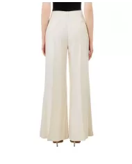 Pantalone donna naturale a gamba ampia con pendaglio logato | LIU JO Pantalone donna naturale a gamba ampia con pendaglio logato | LIU JO