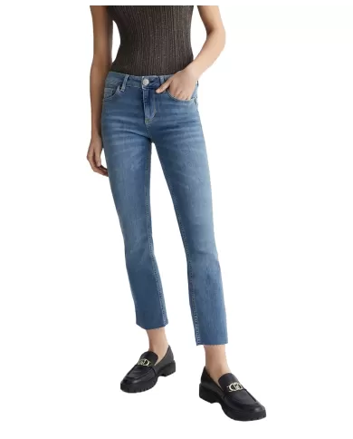 Jeans donna denim blue in stretch con orlo sfrangiato | LIU JO Jeans donna denim blue in stretch con orlo sfrangiato | LIU JO