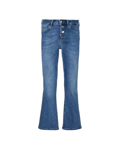Jeans donna denim blue in stretch con logo su salpa | LIU JO Jeans donna denim blue in stretch con logo su salpa | LIU JO