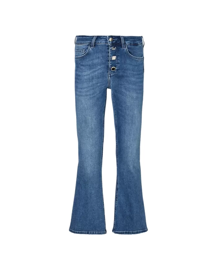 Jeans donna denim blue in stretch con logo su salpa | LIU JO Jeans donna denim blue in stretch con logo su salpa | LIU JO
