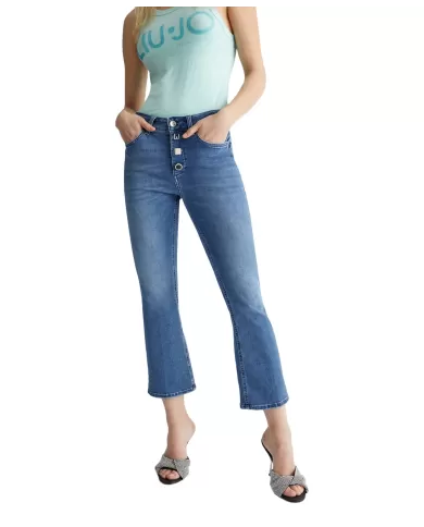 Jeans donna denim blue in stretch con logo su salpa | LIU JO Jeans donna denim blue in stretch con logo su salpa | LIU JO