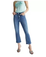 Jeans donna denim blue in stretch con logo su salpa | LIU JO Jeans donna denim blue in stretch con logo su salpa | LIU JO