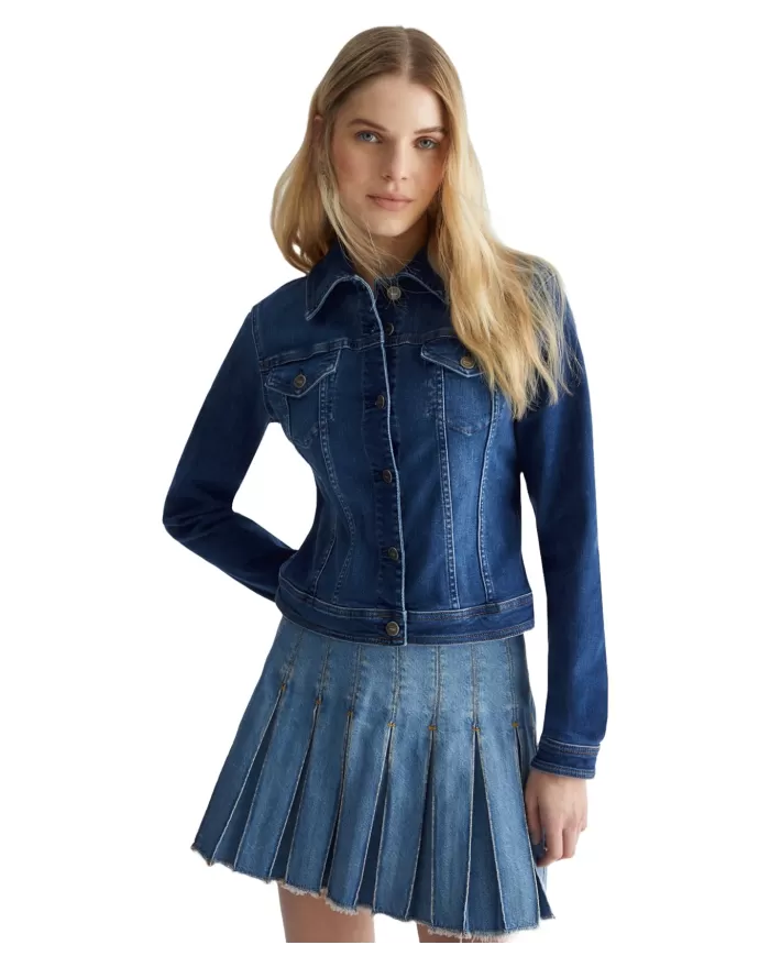 Giubbino donna denim blue in stretch con collo a camicia | LIU JO Giubbino donna denim blue in stretch con collo a camicia | LIU JO