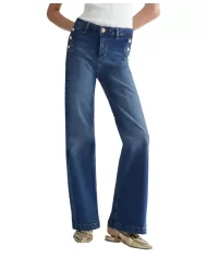 Jeans donna denim blu con gamba flare e bottoni gioiello | LIU JO