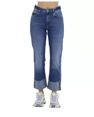 Jeans donna denim blu tagliato a vivo e logo argentato | LIU JO