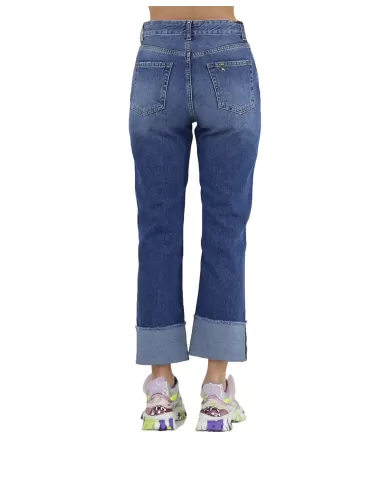 Jeans donna denim blu tagliato a vivo e logo argentato | LIU JO Jeans donna denim blu tagliato a vivo e logo argentato | LIU JO