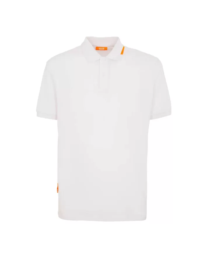 Polo uomo bianca con logo su manica e dettagli fluo | SUNS Polo uomo bianca con logo su manica e dettagli fluo | SUNS