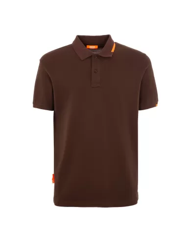 Polo uomo marrone scuro con logo su manica e dettagli fluo | SUNS