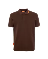 Polo uomo marrone scuro con logo su manica e dettagli fluo | SUNS