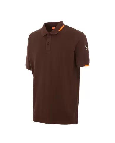 Polo uomo marrone scuro con logo su manica e dettagli fluo | SUNS