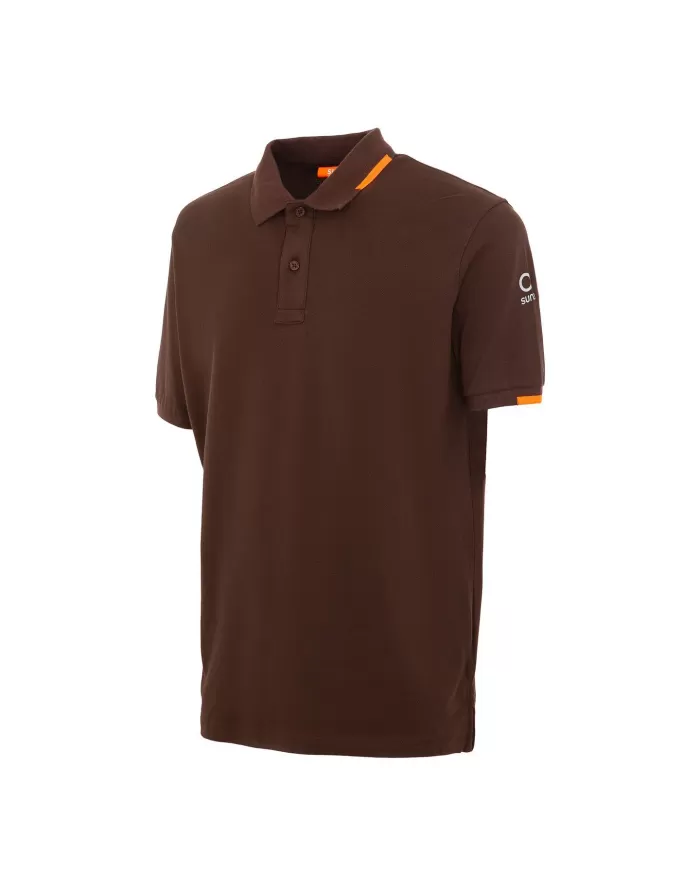Polo uomo marrone scuro con logo su manica e dettagli fluo | SUNS Polo uomo marrone scuro con logo su manica e dettagli fluo | SUNS