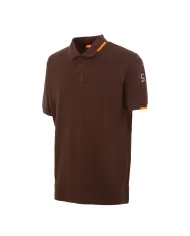 Polo uomo marrone scuro con logo su manica e dettagli fluo | SUNS
