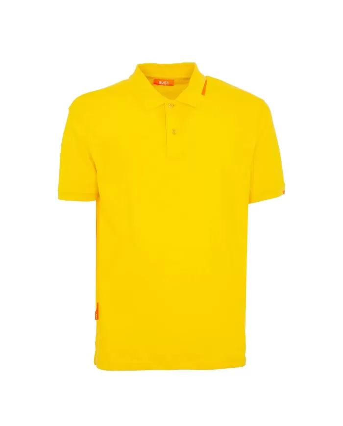Polo uomo gialla con logo su manica e dettagli fluo | SUNS Polo uomo gialla con logo su manica e dettagli fluo | SUNS