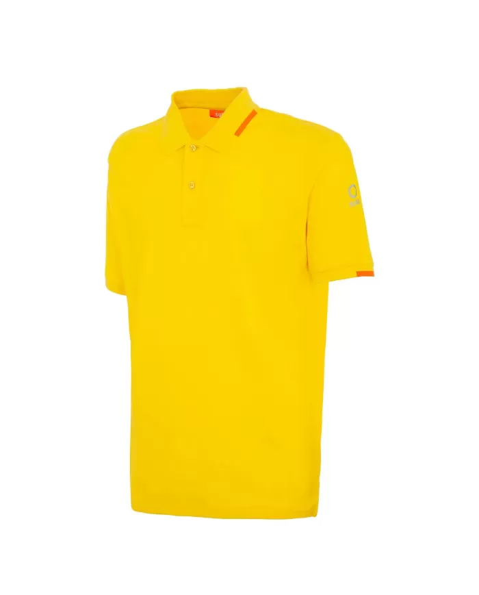 Polo uomo gialla con logo su manica e dettagli fluo | SUNS Polo uomo gialla con logo su manica e dettagli fluo | SUNS