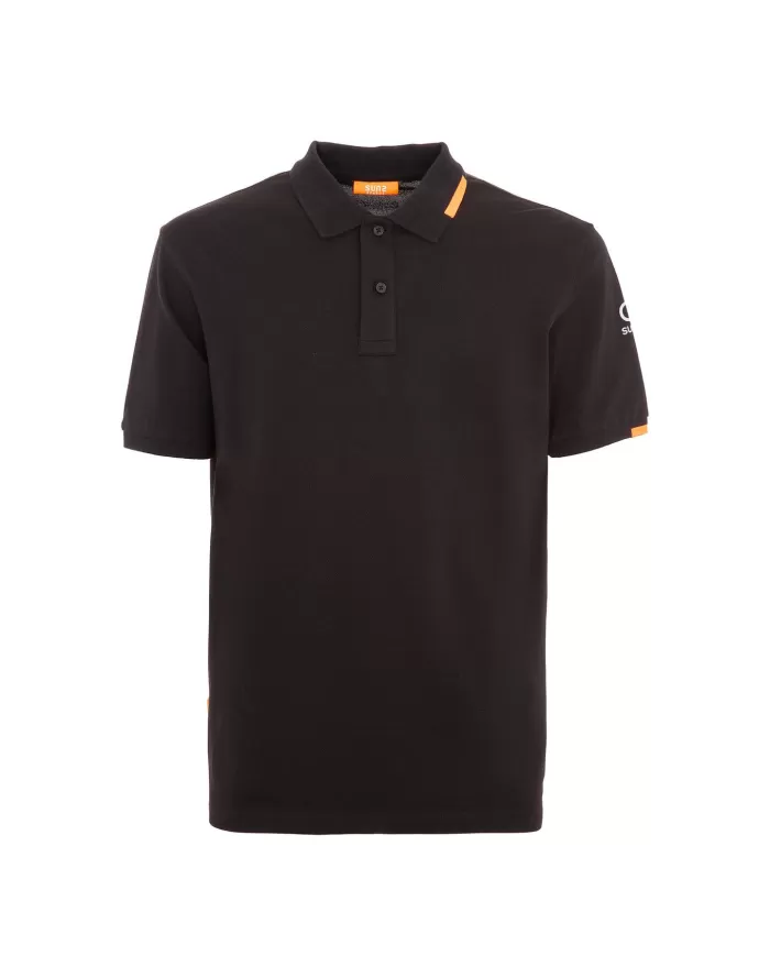 Polo uomo nera con logo su manica e dettagli fluo | SUNS Polo uomo nera con logo su manica e dettagli fluo | SUNS