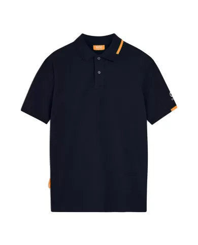 Polo uomo blu scuro con logo su manica e dettagli fluo | SUNS