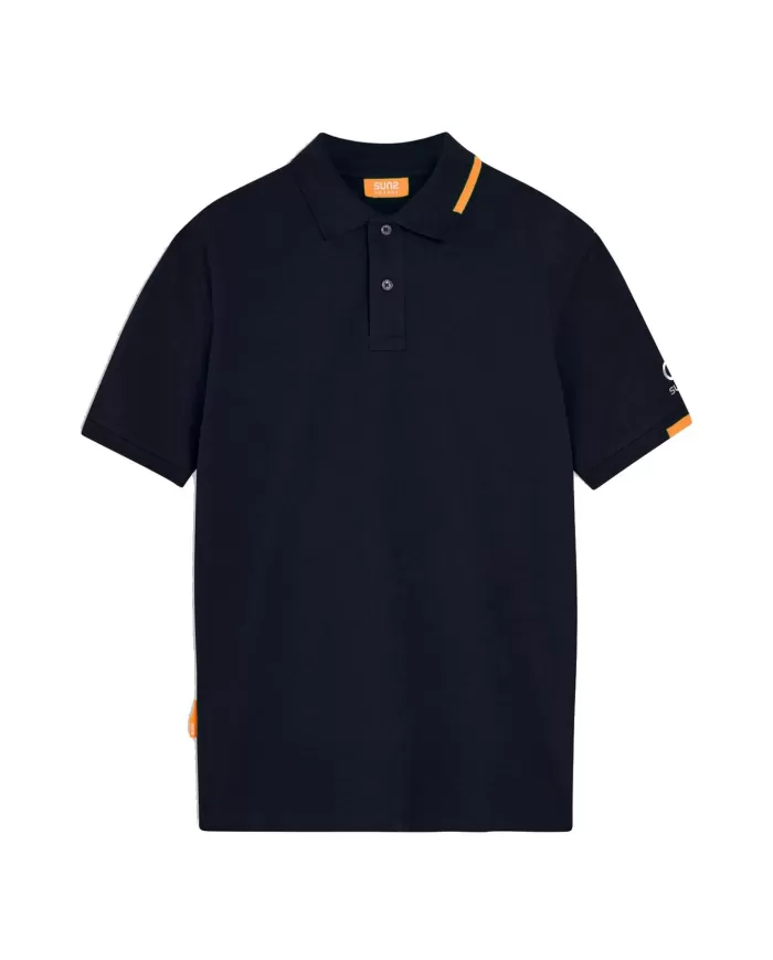Polo uomo blu scuro con logo su manica e dettagli fluo | SUNS Polo uomo blu scuro con logo su manica e dettagli fluo | SUNS