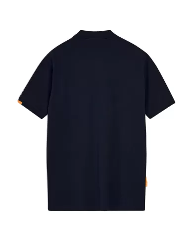 Polo uomo blu scuro con logo su manica e dettagli fluo | SUNS